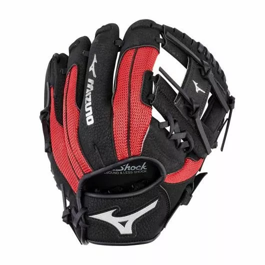 MIZUNO PROSPECT SERIES POWERCLOSE BASEBALL GLOVE 10" BLK/RED RHT 1 MIZUNO PROSPECT SERIES POWERCLOSE BASEBALL GLOVE 10" BLK/RED RHT